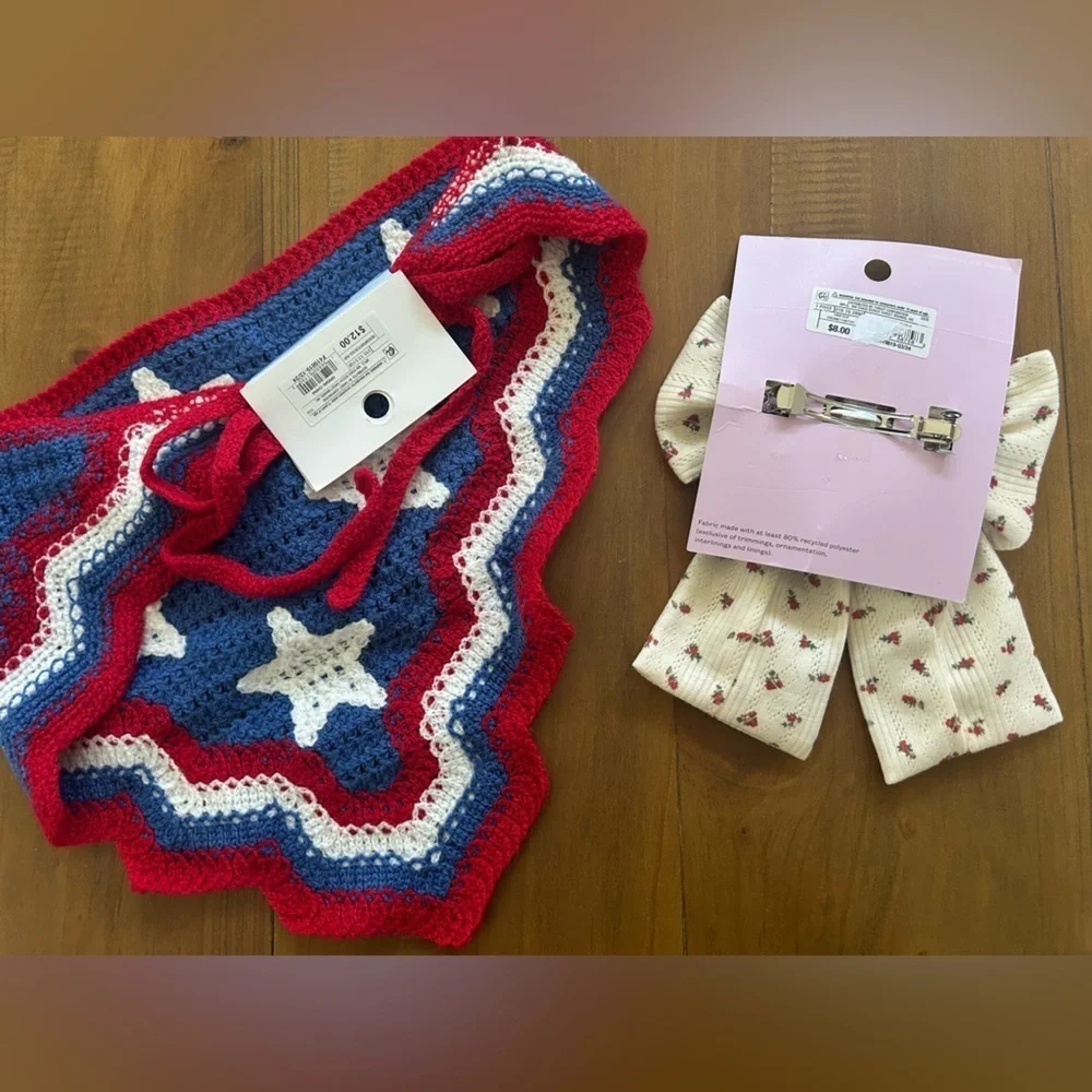 NWT Wild Fable Blue and Red Star Bandana with White Bow Set